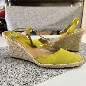 Daniblack Lime Green Suede Slingback Espadrille Wedge Sandals‎ size 9.5 M